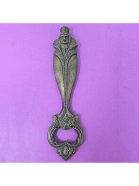 Vintage Brass Bottle Opener Figural Crowned Lady Ornate Barware Old Label Italy